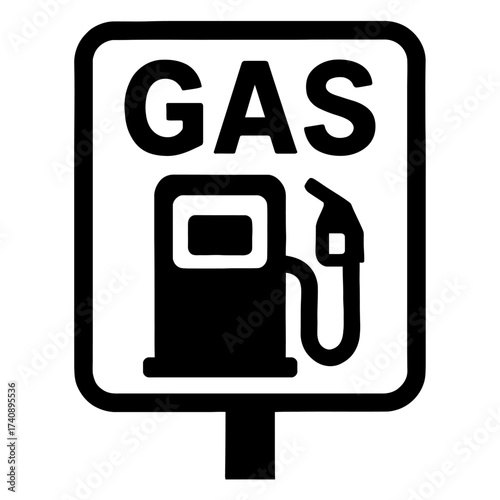Essential road sign indicating a gas station ahead, featuring prominent 'GAS' text and a clear gas pump icon. Perfect for navigation, travel, and automotive service search on any route, ensuring conve