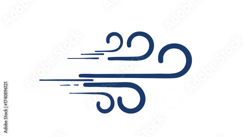 Stylized illustration of wind blowing with curved lines and streaks.
