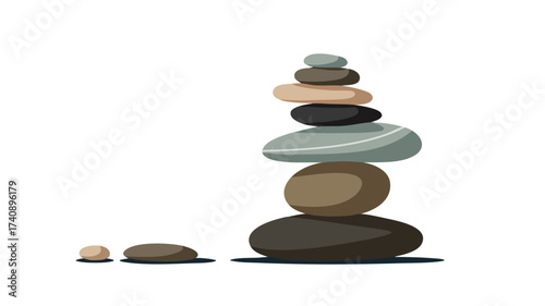 A balanced stack of smooth, multi-colored stones, known as a cairn, symbolizing harmony and zen.