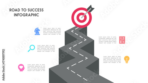 Success Infographic with Curved Road Pathway and Business Strategy Icons