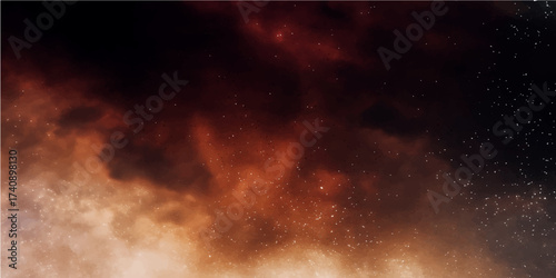 Abstract explosion in the dark night sky with blue and black smoke clouds and intense light texture