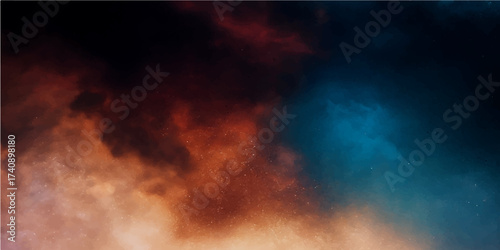 Fiery smoke and flames rise against a dark night sky, like a violent storm cloud of intense color
