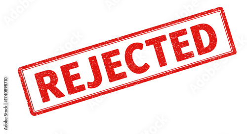Red rejected stamp clearly visible showing denial or refusal of application business document or project approval isolated on white background