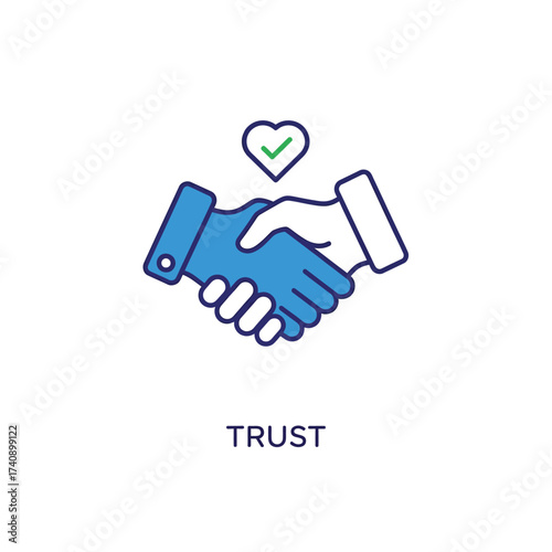 Handshake with heart and checkmark symbolizing trust and partnership