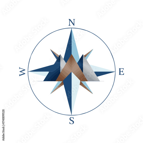 Geometric Compass Rose Symbol with Cardinal Directions on White Background