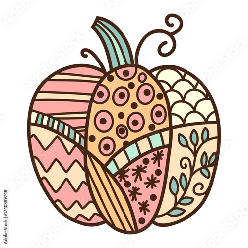 Pastel pink patchwork pumpkin vector illustration, retro style