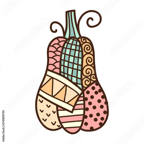 Pastel pink patchwork pumpkin vector illustration, retro style