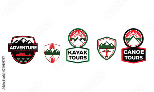 Kayak Canoe & Rafting Badge Logos – Adventure Tour Vector