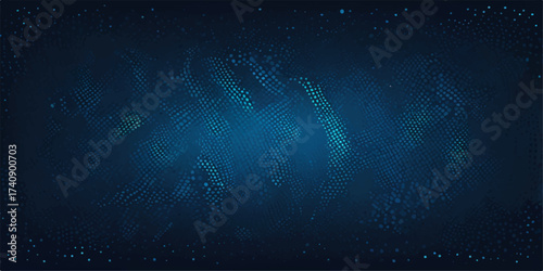 Abstract dark blue background illustrating a bright digital galaxy explosion with glowing stars and lines of technology in the night sky