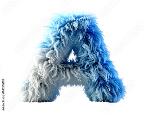 Soft Sky-Blue Fur Texture Letter A with Realistic Shadows and Studio Lighting PNG..