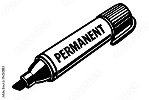 Black and white vector illustration of a permanent marker, clearly labeled 'PERMANENT'. This versatile writing tool is perfect for indelible marking, durable labeling, and artistic projects across off