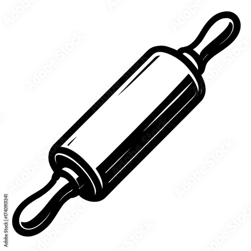 Classic Black and White Rolling Pin Vector Graphic for Baking & Culinary Arts. Essential Kitchen Utensil, Dough Roller, Pastry Tool. Ideal for Cookbooks, Restaurant Menus, Recipe Blogs, and Home Kitch