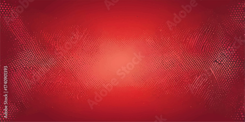 The vintage red halftone vector illustration features a grunge-textured wallpaper background design