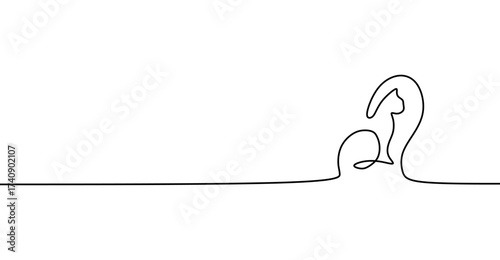 Continuous line drawing. cat. Vector illustration.