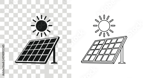 Vector illustration of solar panel and sun icon renewable energy concept sun power for electricity generation vector illustration of clean energy