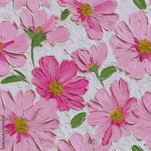 stylized digital artwork featuring pink flowers in a cartoon-like, textured style. It showcases an elegant and artistic representation of flowers