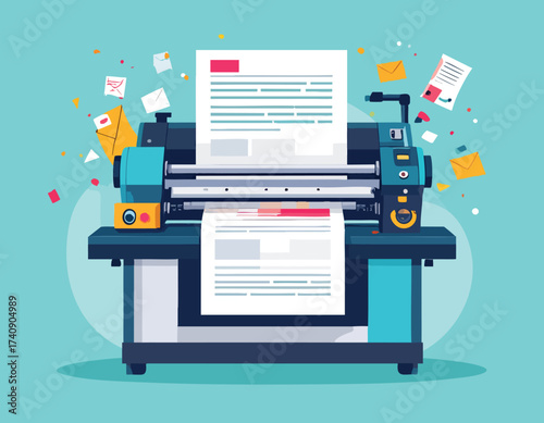 Seamless digital document processing with an ai powered design elements minimalist illustration of modern office automation and efficient workflow solutions