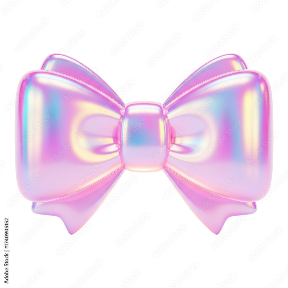 Fototapeta premium Iridescent pink bow isolated on transparent background, a decorative element