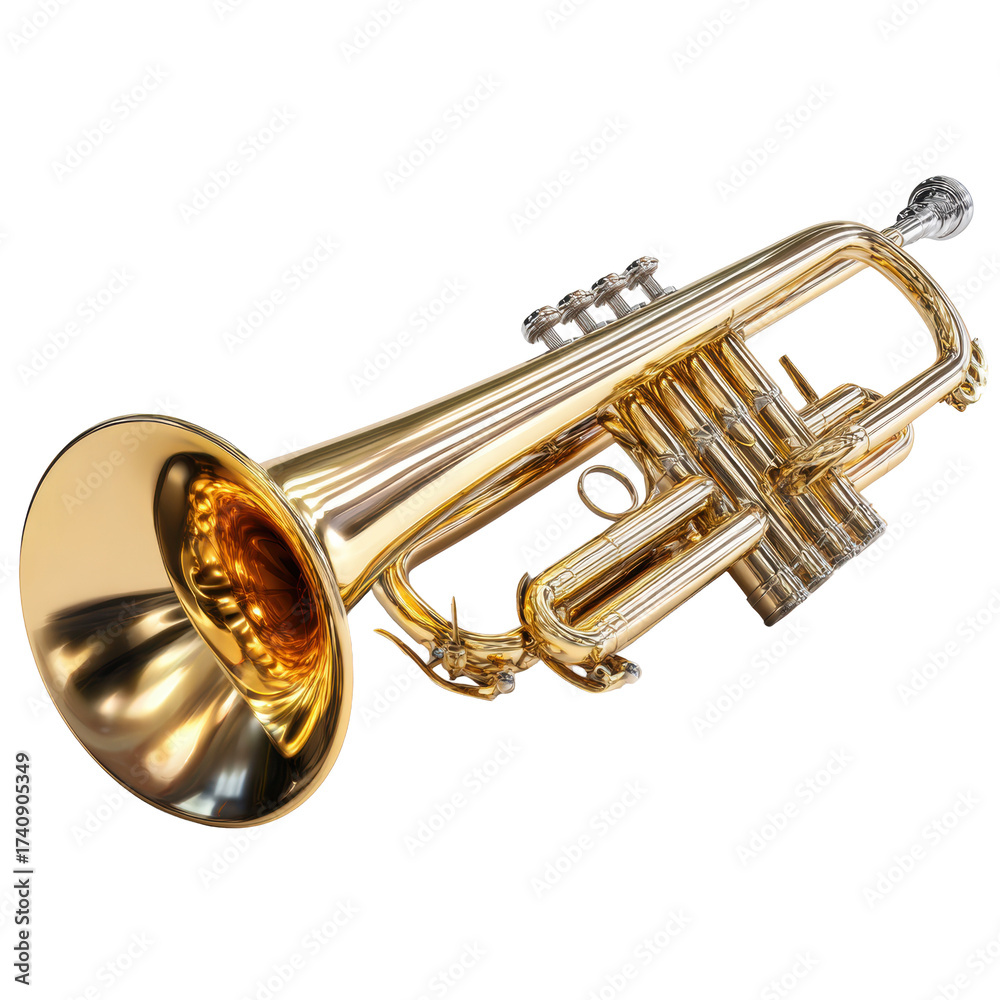 Obraz premium Golden trumpet on transparent background for music themed projects