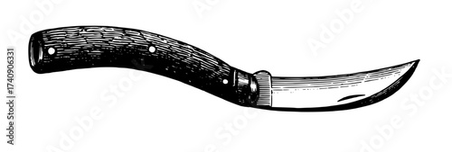 Vintage style drawing of a pruning knife.