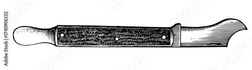 Vintage style drawing of a pruning knife.