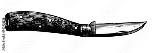 Vintage-style drawing of pruning knife