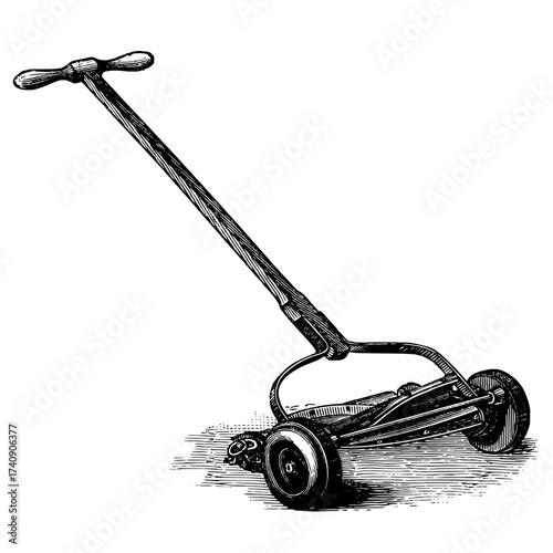 Vintage-style illustration of a lawn mower