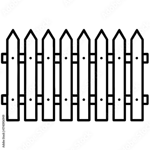 Minimalist Outline Icon of a Classic Picket Fence, Perfect for Garden Boundaries, Home Security, and Property Delineation. A Simple Yet Effective Vector Graphic for Web Design, UI/UX, and Illustrative