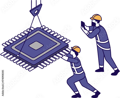 Industrial semiconductors crisis during cold war with developers competing for microchips isometric semiconductor illustration isolated.