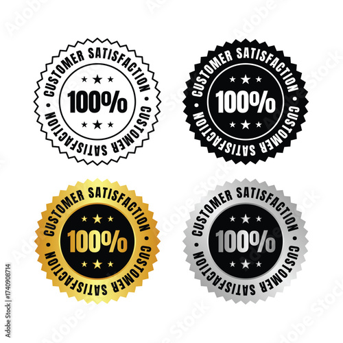 100 percent  four customer satisfaction seals in black gold and silver with a hundred rating displayed clearly