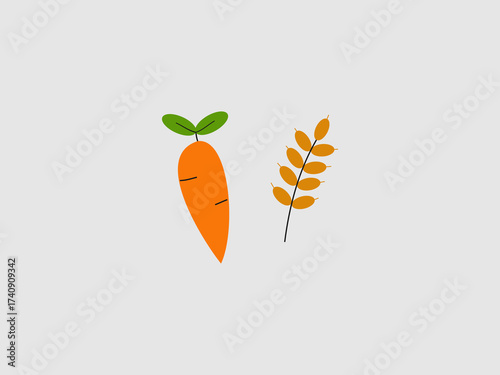 colorful illustration of a carrot and a stalk of wheat or grain