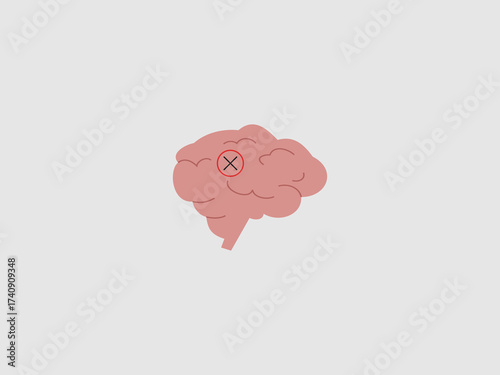 stylized illustration of a human brain in a pinkish color