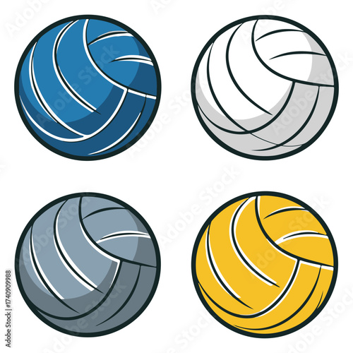 Volleyball Icons Set, Professional Sports Balls in Blue, Yellow, White, Gray, Vector Sports Equipment