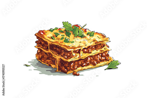 Beef lasagna cuisine serving isolated