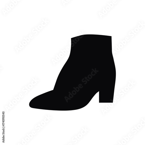 Vector art of black silhouette of a stylish ankle boot with a block heel for fashion and design projects