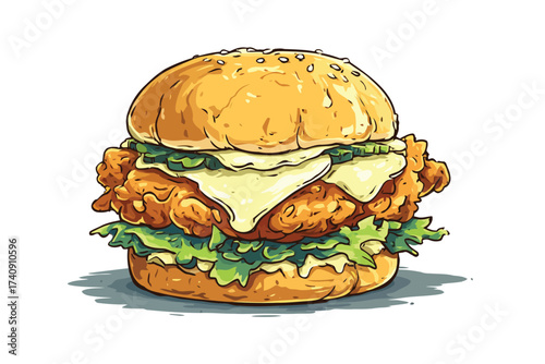 chicken burger with cheese big isolated