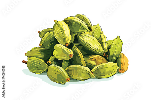 Green cardamom pods whole isolated