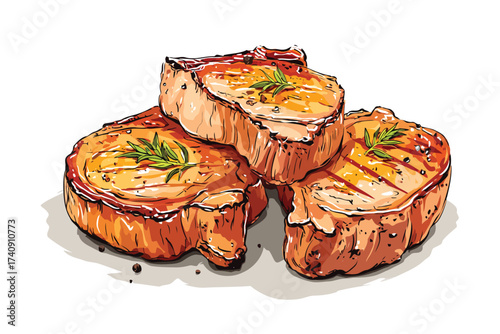 Grilled pork tasty background isolated