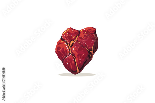 Raw beef heart kitchen isolated