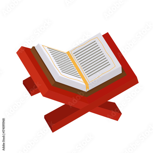 Holy Quran on Wooden Rehal Stand Illustration Symbolizing Islamic Knowledge and Worship