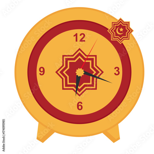 Arabic Style Wall Clock Illustration With Islamic Geometric Pattern For Ramadan, Eid, And Islamic Home Decoration