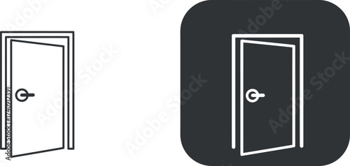 Open Door Icon - Minimalist Line Art and Dark Square