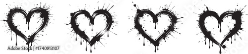 Grunge hearts collection with ink splatters for creative design use