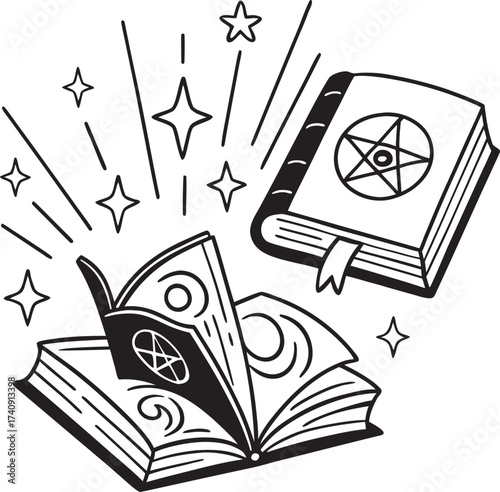 Open book with pencil sketch vector icon illustration.