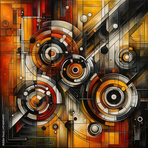 Intricate gears and vibrant patterns weave together in a mesmerizing symphony of abstract mechanical artistry.