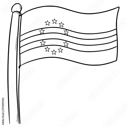 Cabo Verde flag illustration hand drawn outline vector