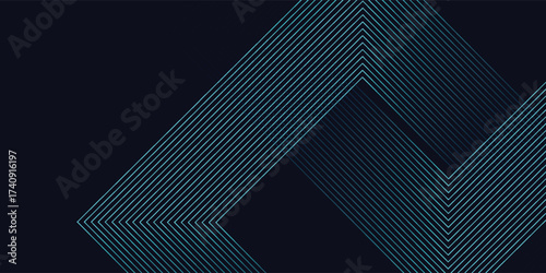 Abstract blue glowing geometric lines on dark background. Modern shiny blue rounded square lines pattern. Futuristic technology concept. Suit for poster, cover, banner, presentation, website