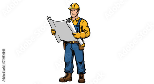 A worker with a helmet holds a plan