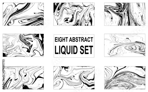 Bundle collection of beautiful white and black marble background. Pack of handmade stone or rock texture with liquid paint ink. Ebru, Turkish marbling art.
