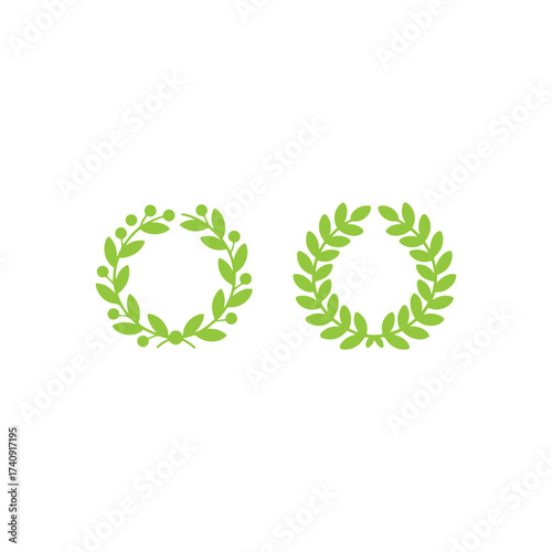 Two bright green wreaths composed of leaves on a white background